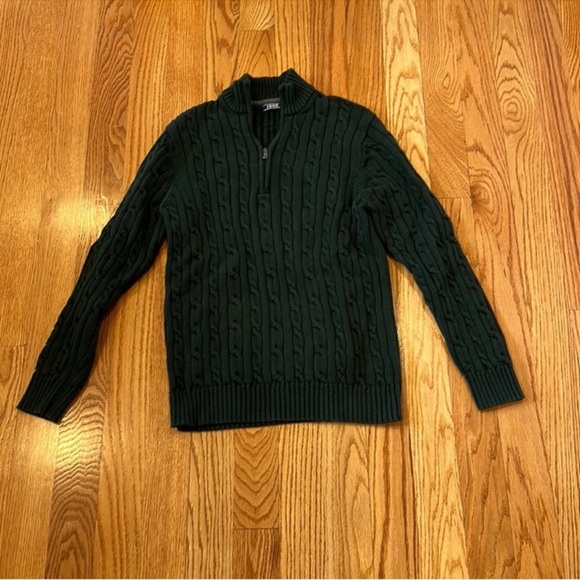 Izod Dark Green Zip Up Sweater- Green, Size Large - Picture 1 of 7